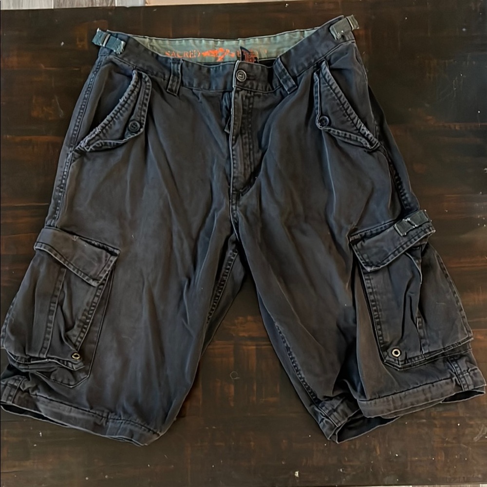 Sacred Earth Black Cargo Shorts with Relaxed Fit and Belt Loops